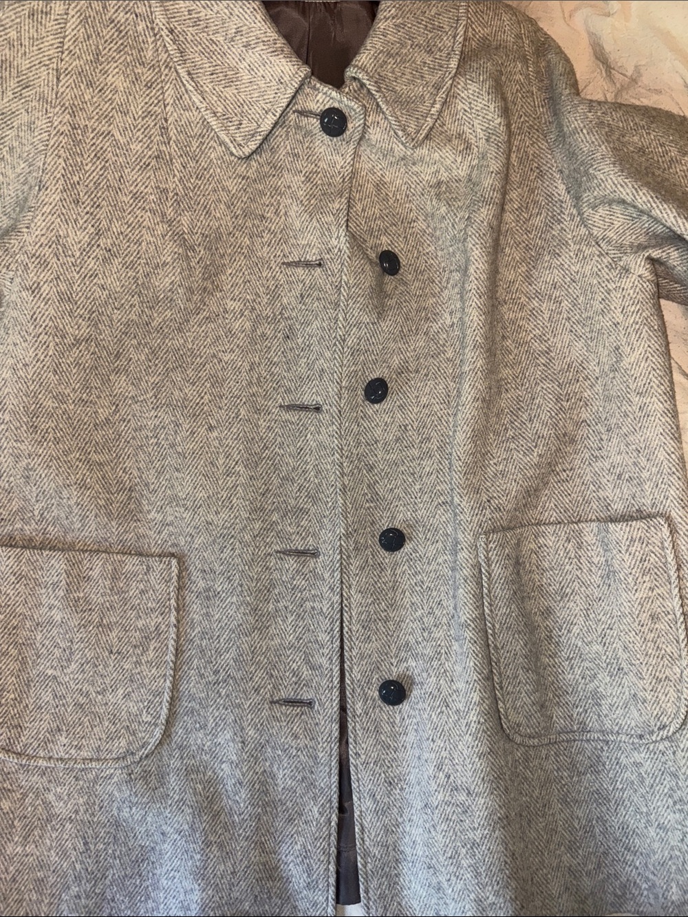 1960’s ILGWU Wool Italian Car Coat by Arlette Double Breasted Herringbone tweed - Picture 16 of 16
